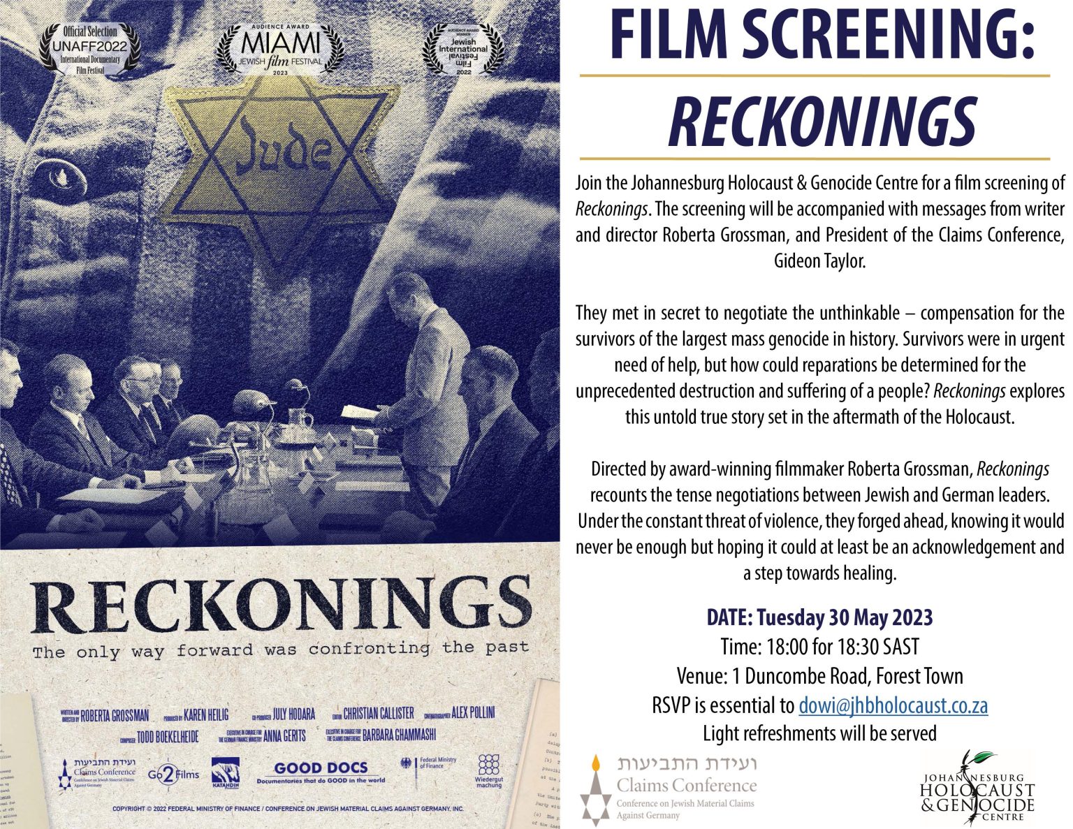 Reckonings | Film Screening - The Johannesburg Holocaust & Genocide Centre